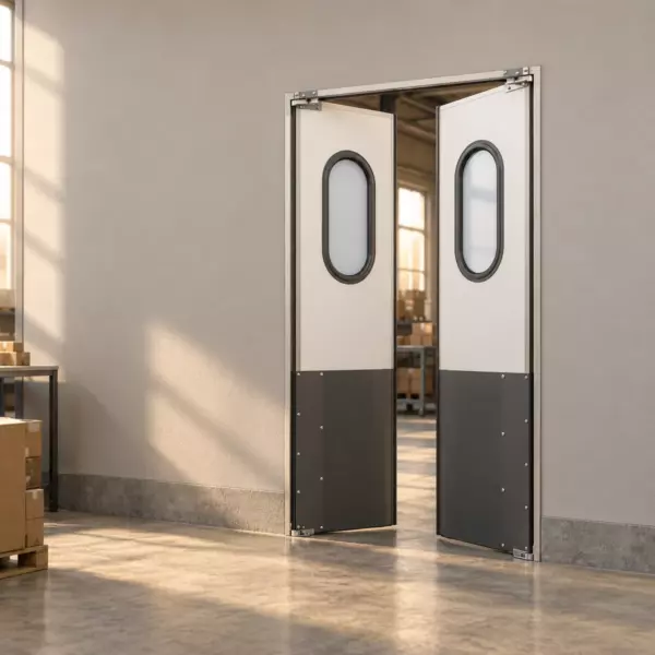 Жесткая маятниковая распашная дверь двустворчатая из сэндвич панелей 300*140